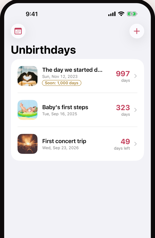 Unbirthday list screen
