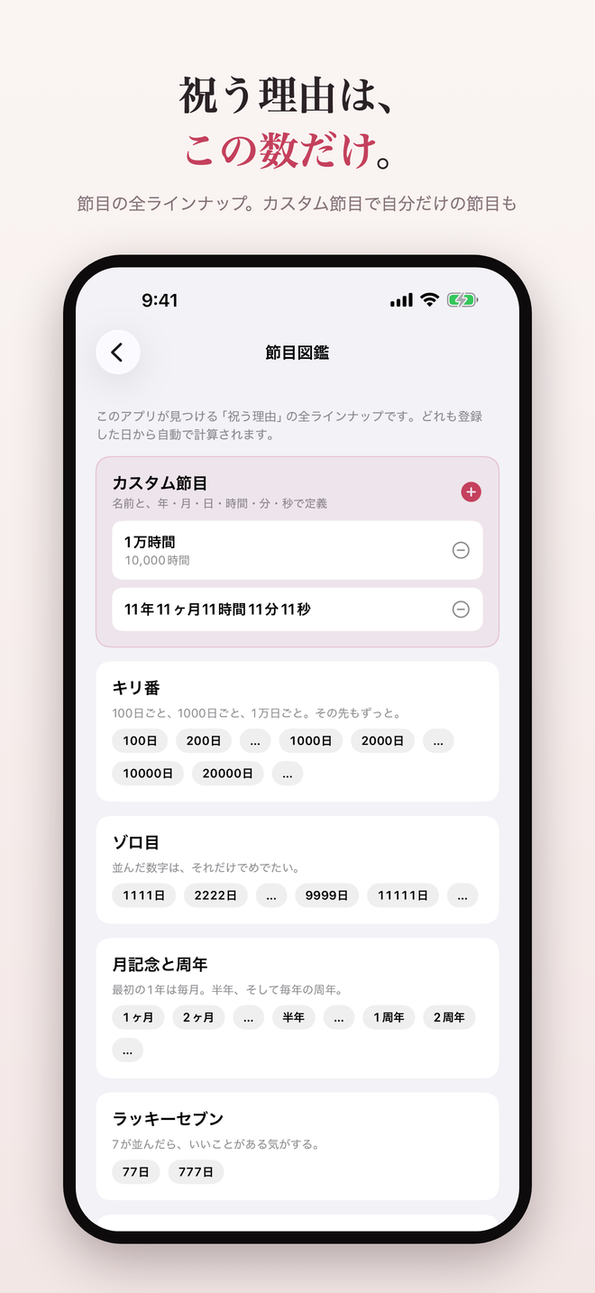 節目図鑑: 全節目ラインナップとカスタム節目